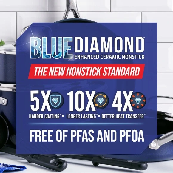 10-Piece Aluminum Ceramic NonstickCookware Set in Blue Diamond